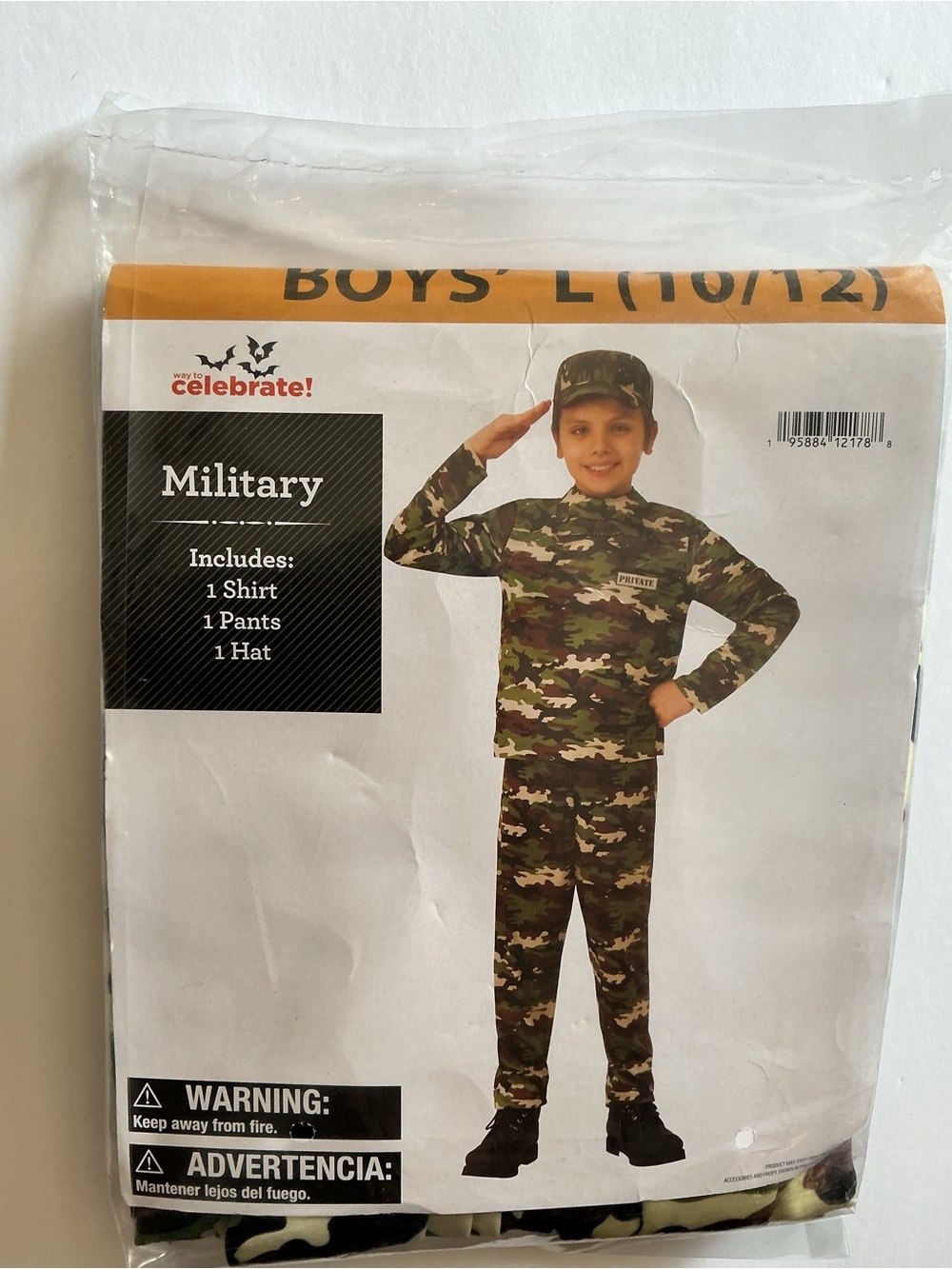 Boys' Military Soldier Camouflage Costume in green brown & tan Size L 10/12 New